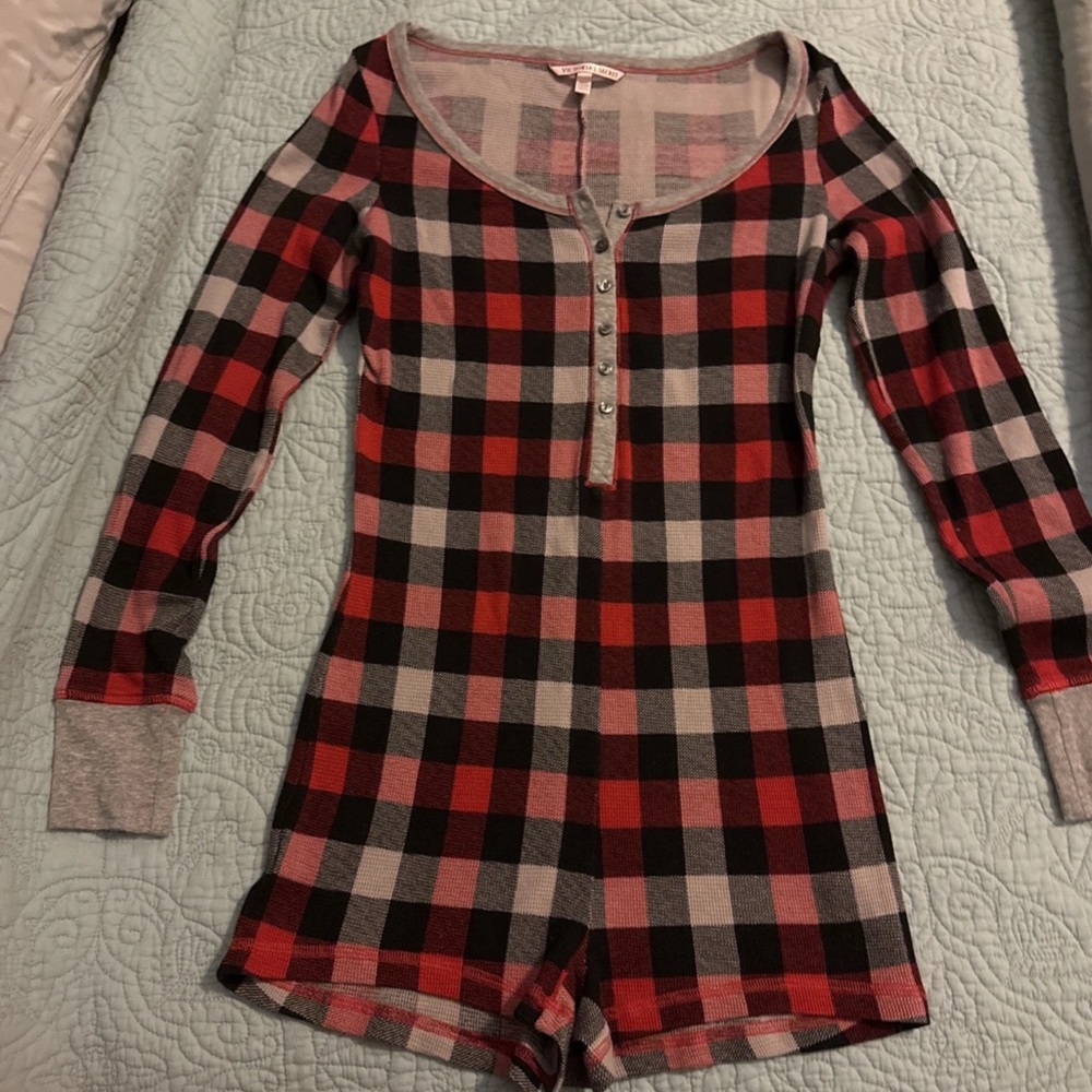 Victoria's Secret Red and Black Plaid Pajama Romper